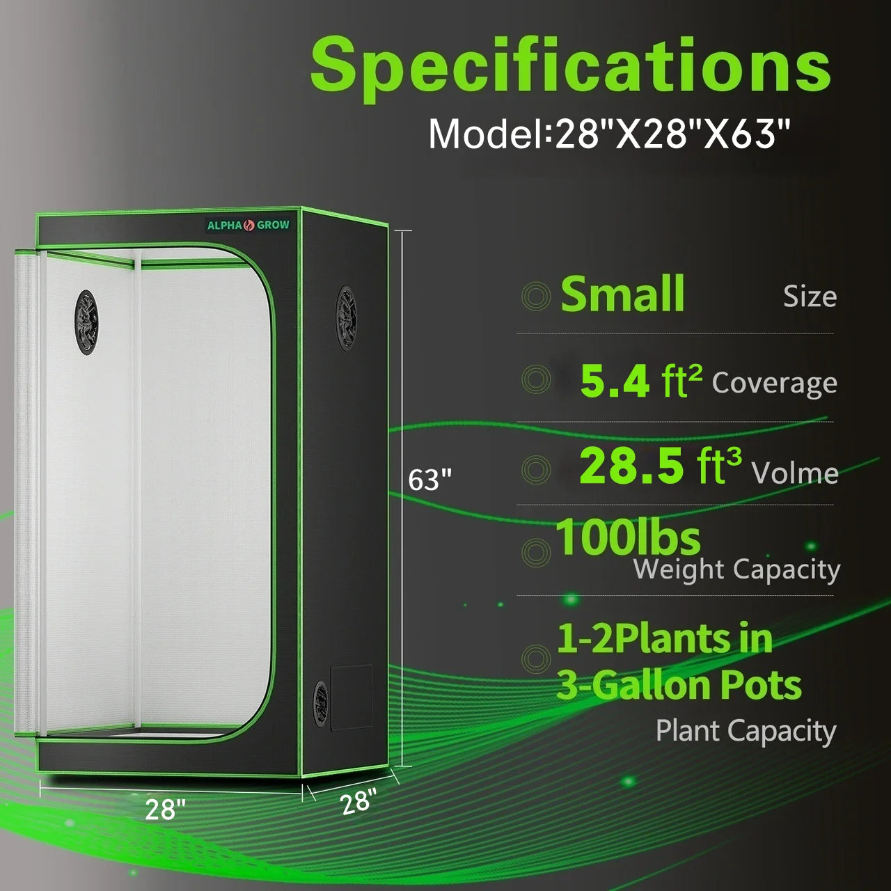 ALPHAGROW Grow Tents 2x2/3x3/4x2/4x4 Ft Compact - 100% Reflective 1680D Mylar Hydroponic System