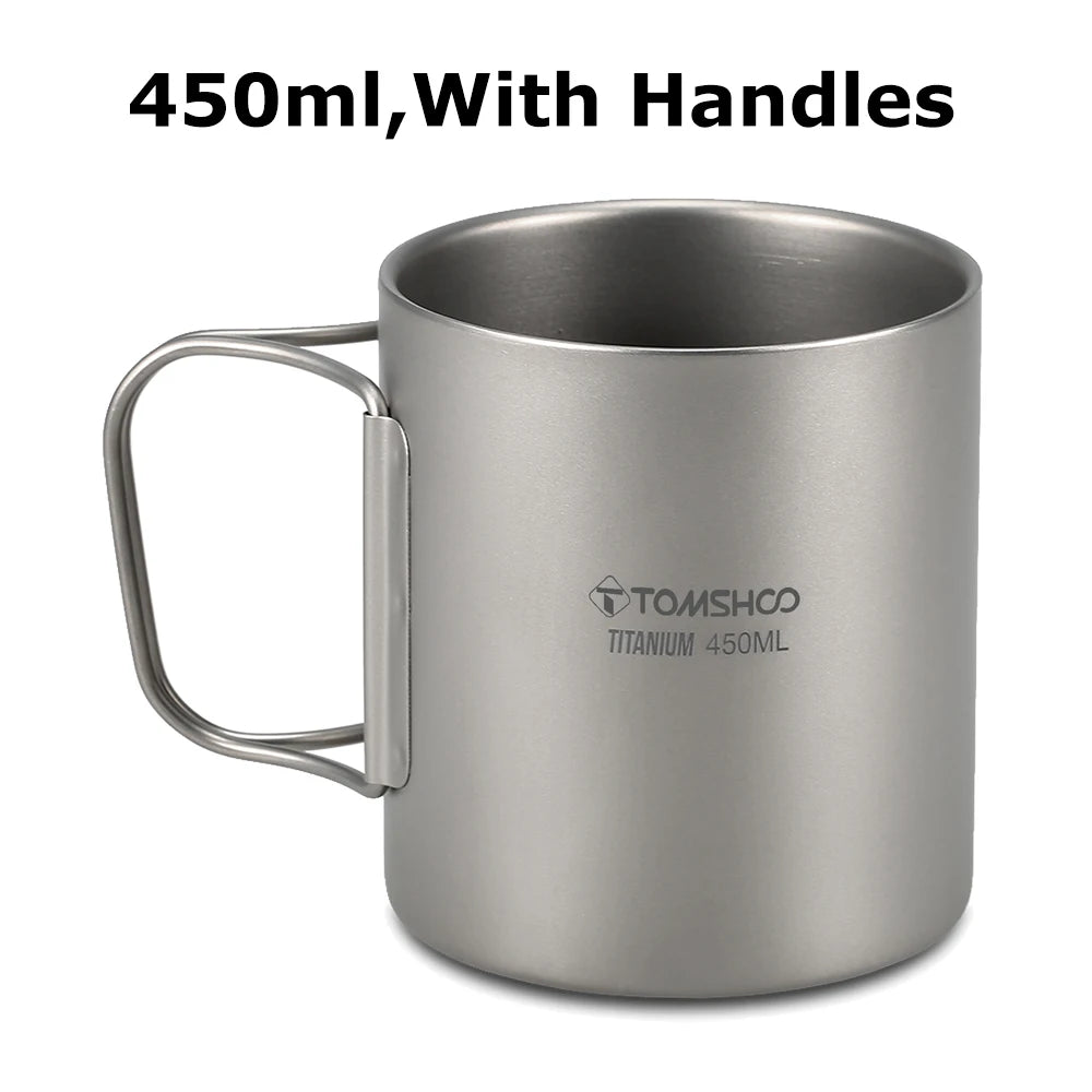 Tomshoo 220/350/450/600ml Double Layer Titanium Water Cup Coffee Tea Mug for Home Outdoor Camping Hiking Backpacking Picnic