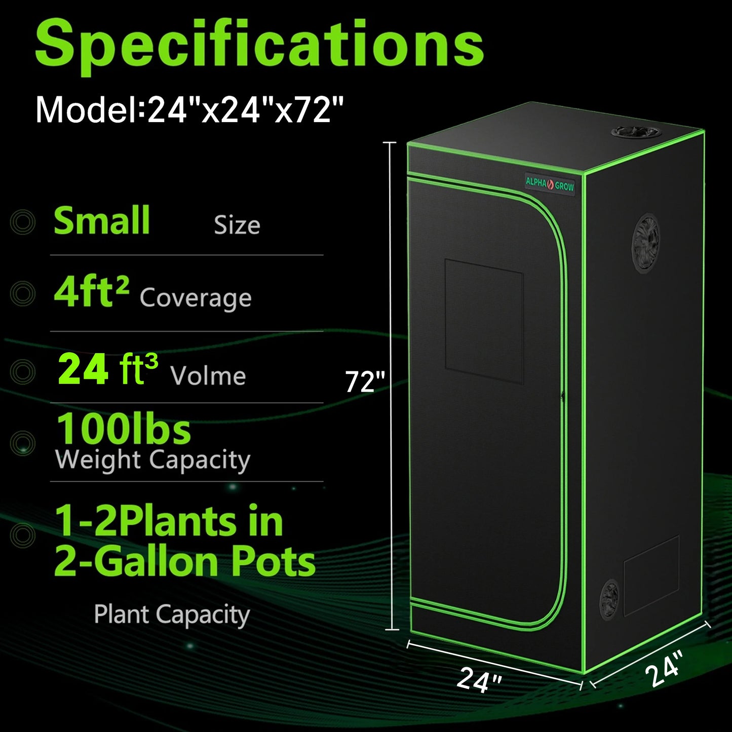 ALPHAGROW Grow Tents 2x2/3x3/4x2/4x4 Ft Compact - 100% Reflective 1680D Mylar Hydroponic System
