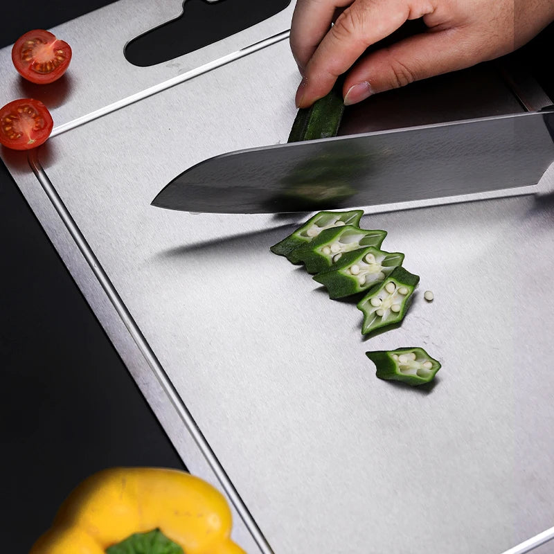 Tiartisan 2mm Thickened Pure Titanium Kitchen Cutting Board Outdoor Camping Double-Sided Sturdy Chopping Board With Juice Groove