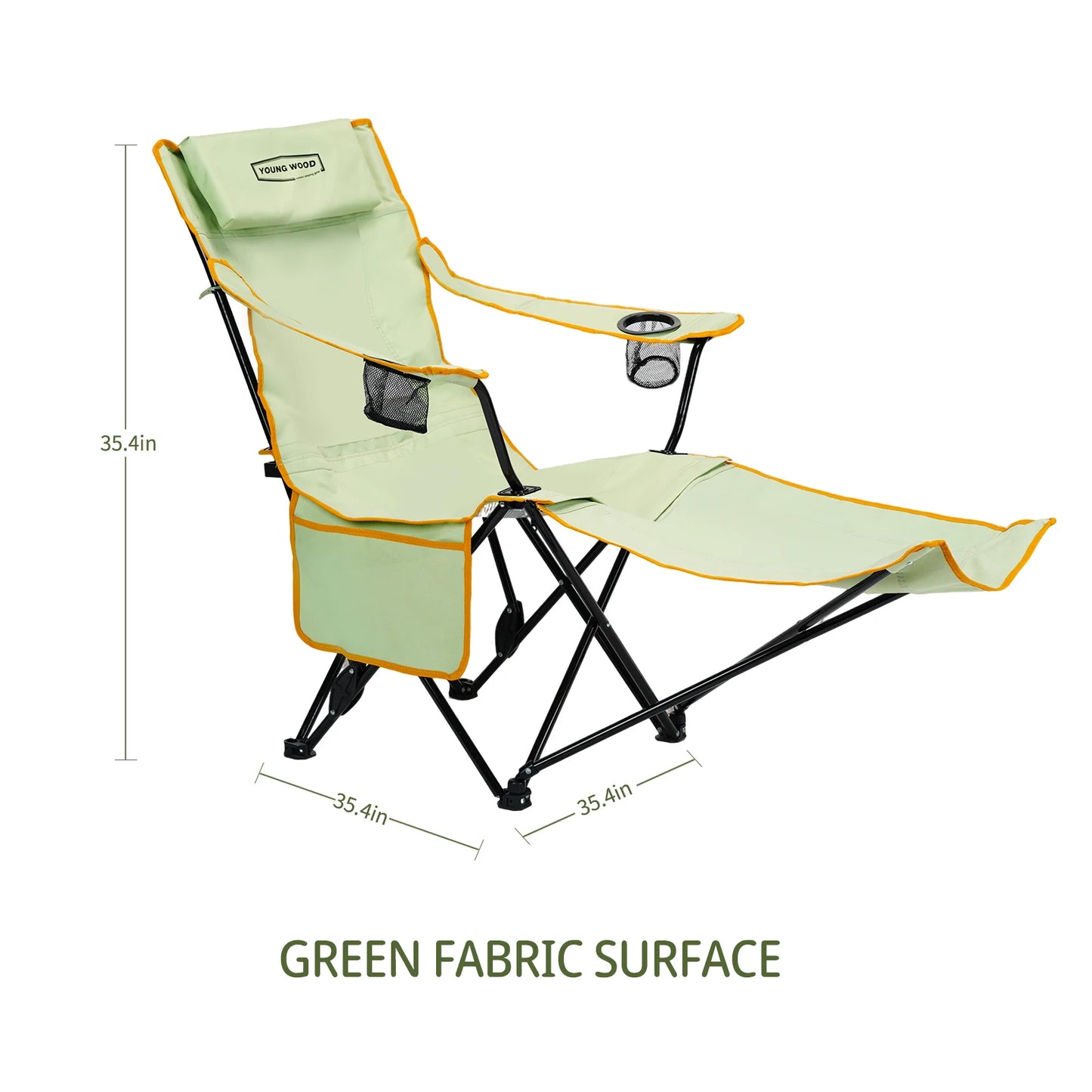 YOUNG WOOD 2-in-1 Reclining Camping Chair with Footrest, Foldable Outdoor Lounge Chair with Cup Holder & Headrest, Portable