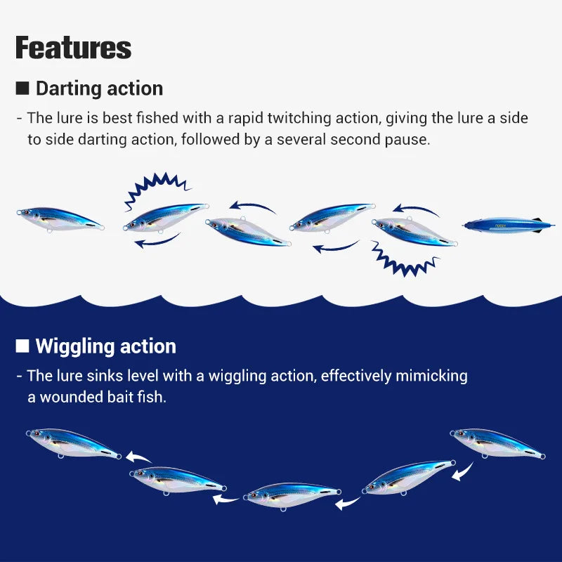 NOEBY Sinking Pencil Fishing Lure 115mm 43g 150mm 85g Long Casting,Artificial Hard Bait for Sea Bass Tuna,Stickbait Fishing Lure