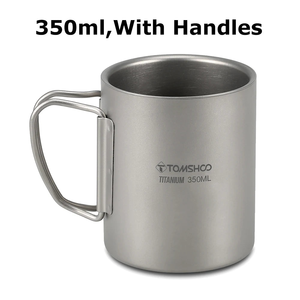 Tomshoo 220/350/450/600ml Double Layer Titanium Water Cup Coffee Tea Mug for Home Outdoor Camping Hiking Backpacking Picnic