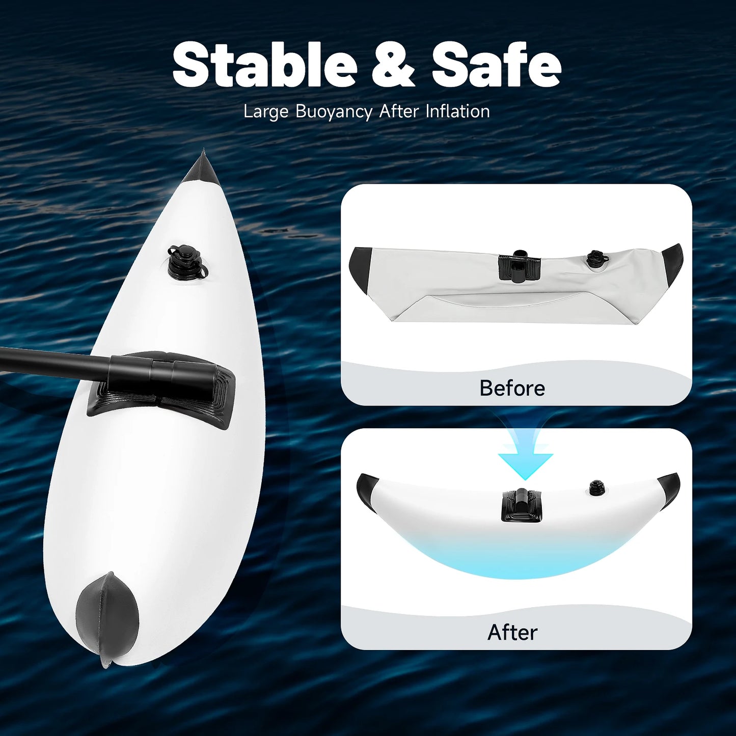 Whsiodj Inflatable Kayak Outrigger Stabilizer Set with Aluminum Pole Safety Outrigger for Kayak Canoe Boat Fishing Leisure