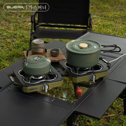 BUERK Camping Stove Double Burner Portable High Firepower Folding Camp Gas Burner Outdoor Bbq Cooking Set Picnic Gas Stove New