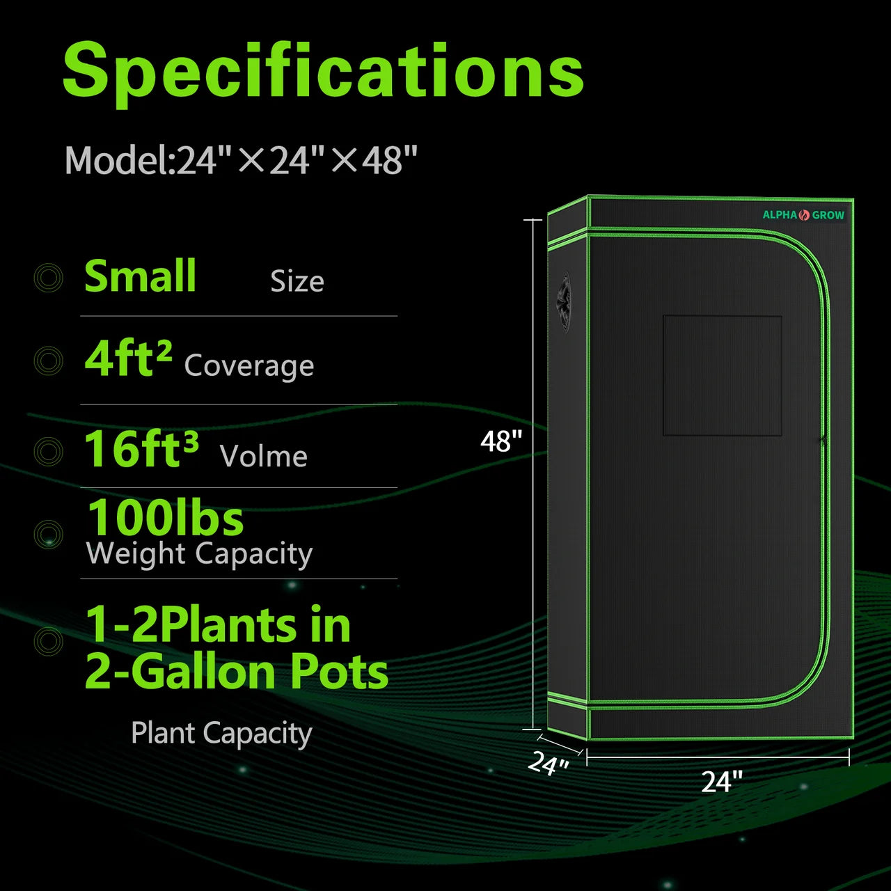 ALPHAGROW Grow Tents 2x2/3x3/4x2/4x4 Ft Compact - 100% Reflective 1680D Mylar Hydroponic System
