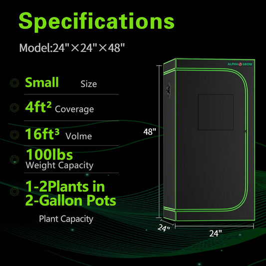 ALPHAGROW Grow Tents 2x2/3x3/4x2/4x4 Ft Compact - 100% Reflective 1680D Mylar Hydroponic System