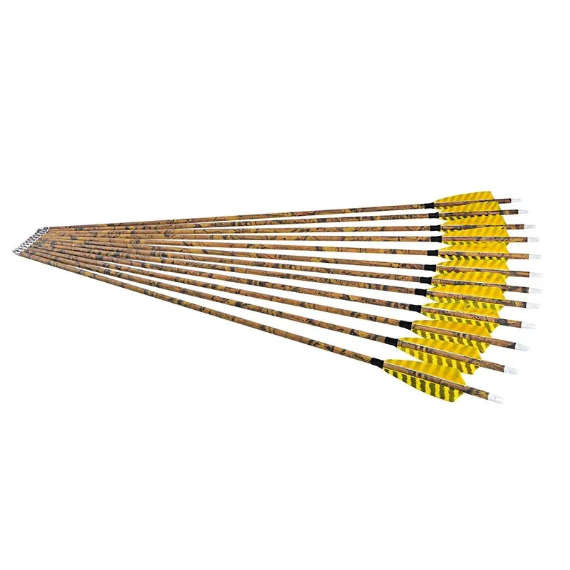 Mixed Carbon Arrows 31.5 Inch Spine 500 Camo Color ID6.2mm 100 Grain Tips with Turkey Feathers for Compound Recurve Bow Hunting Shooting