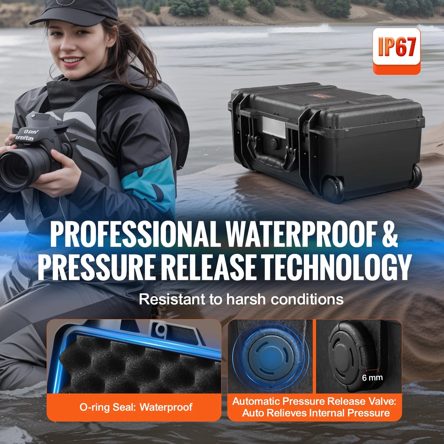 SucceBuy Weatherproof Hard Case HeavyDuty Protective Dry Box Case with Pre-cut Foam for Travel Hunting Military Tactical Cameras