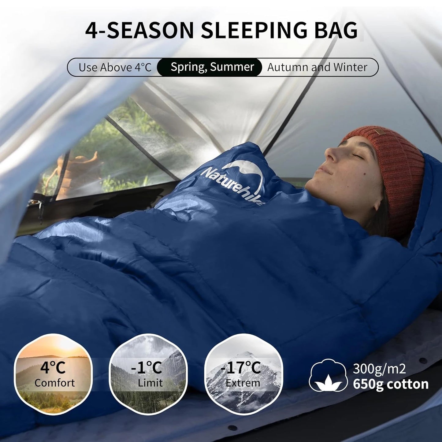 Naturehike Mummy Sleeping Bags MJ300/MJ600 Cotton Camping Adults Sleeping Bag Ultra Winter Warm Mummy Sleeping Bag Indoor