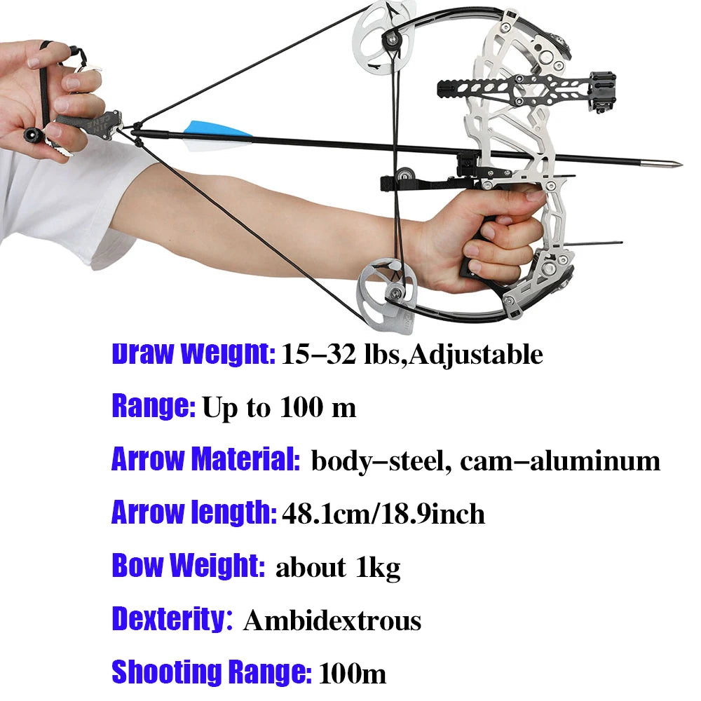 Archery Compound Bow 15-32lbs Adjustable Pulley Bow Right Hand Carbon Fiber Grip Target Practice Shooting Beginners Teen Youth