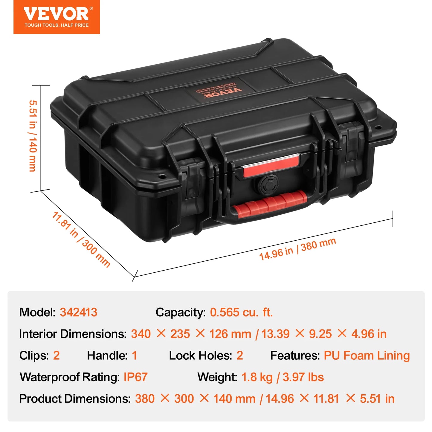 SucceBuy Weatherproof Hard Case HeavyDuty Protective Dry Box Case with Pre-cut Foam for Travel Hunting Military Tactical Cameras