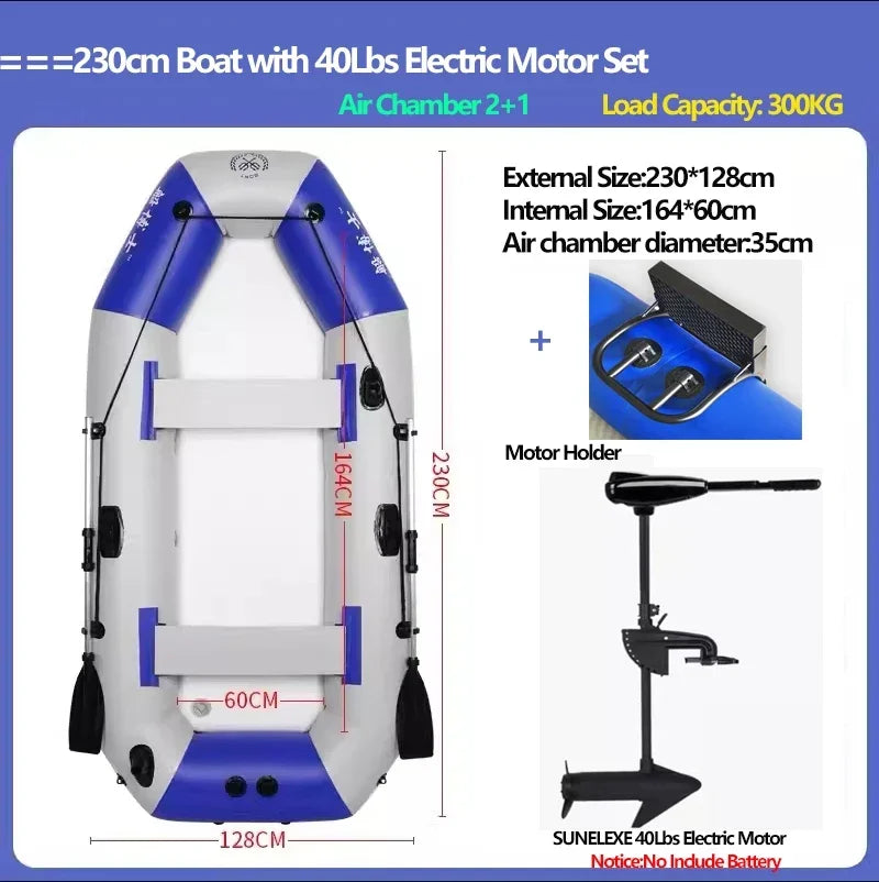 Professional Inflatable Boat Raft with Electric Motor Set 0.7mm PVC Dinghy Canoe Tear-Resistant Foldable Fishing Boat for River