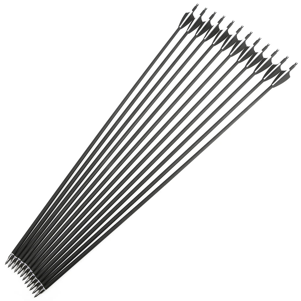 Mixed Carbon Arrows 12pcs 30/31.7 Inch Spine 500 with 3" Rubber Vanes 100 Grain Tips for Compound Recurve Bow Hunting Shooting Practice