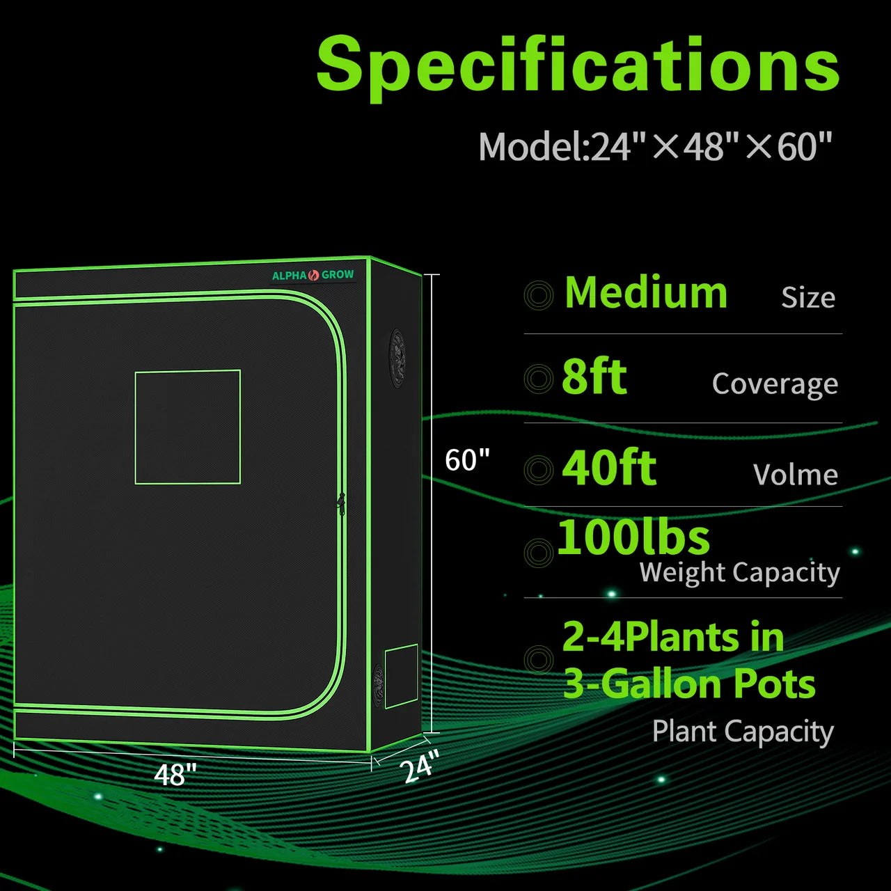 ALPHAGROW Grow Tents 2x2/3x3/4x2/4x4 Ft Compact - 100% Reflective 1680D Mylar Hydroponic System