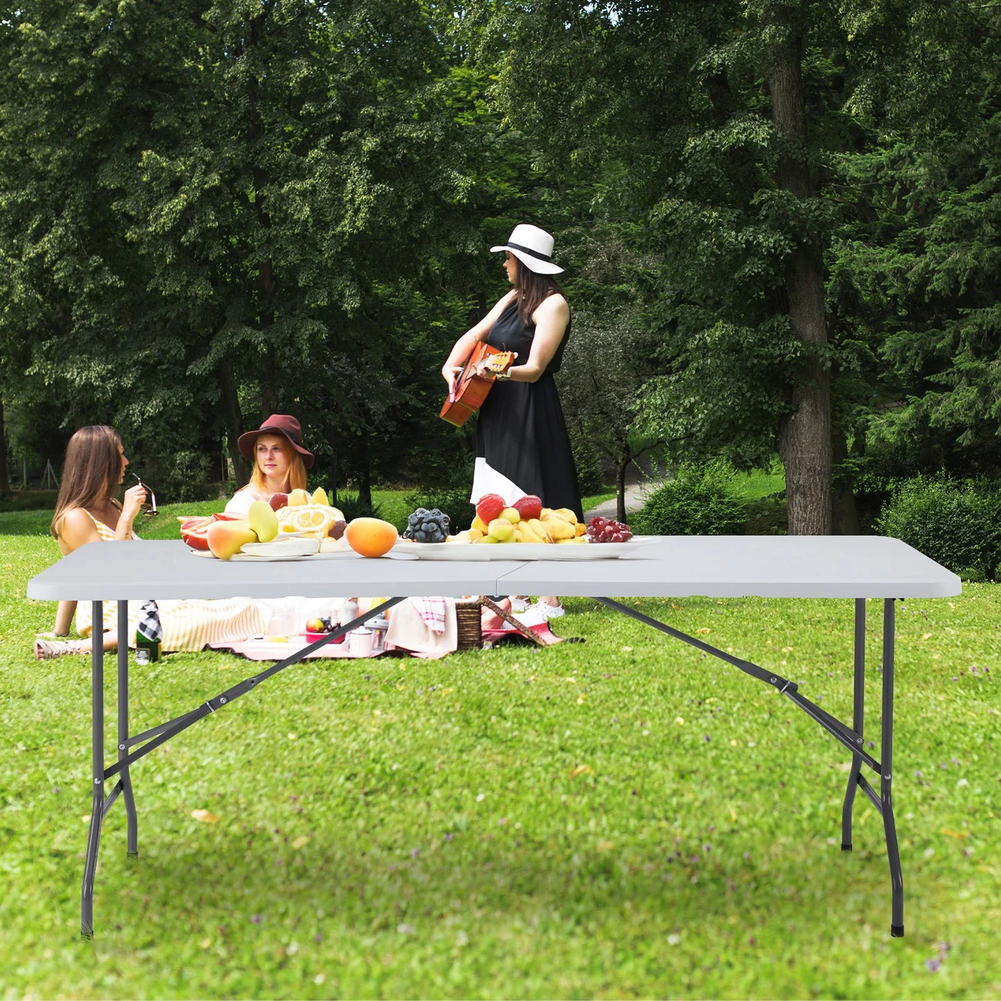 JHK Outdoor Garden Portable Folding Table Heavy Duty Foldable Table with Carrying Handle Safety Lock For Camping Picnic Table