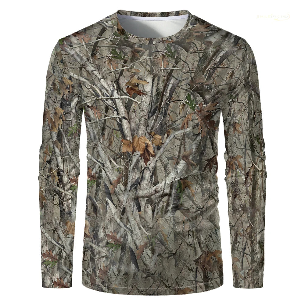 Men Camouflage Forest Hunting T-shirt Utdoor Quick Drying Breathable Hiking Long Sleeve T-shirt Fishing Camping Sports Tops Tees