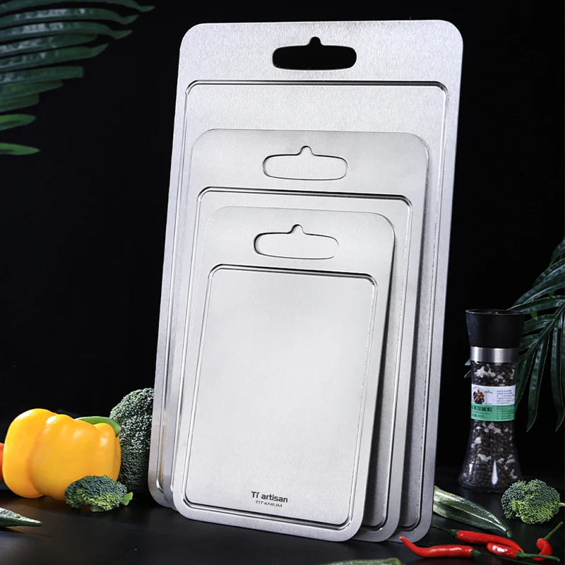Tiartisan 2mm Thickened Pure Titanium Kitchen Cutting Board Outdoor Camping Double-Sided Sturdy Chopping Board With Juice Groove