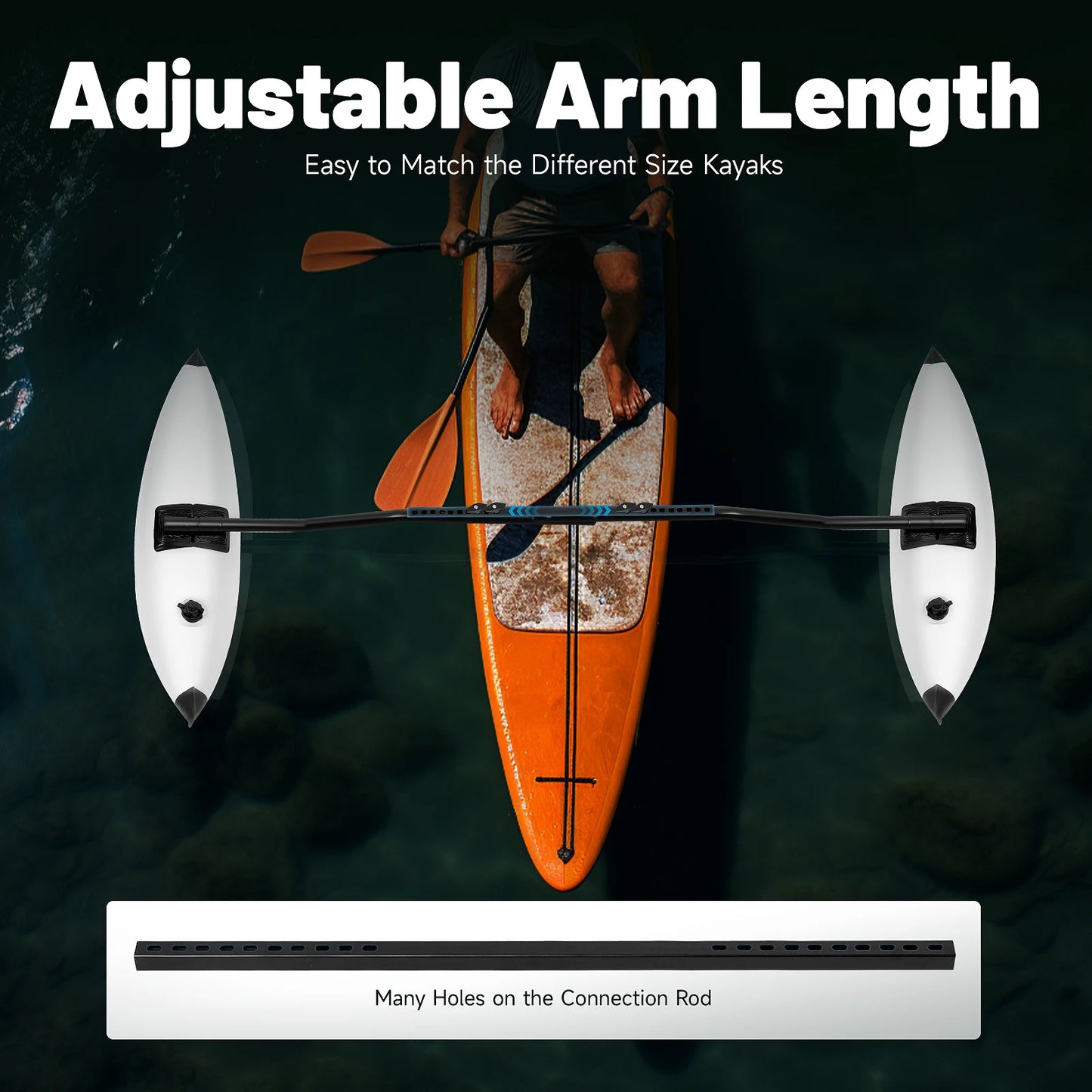 Whsiodj Inflatable Kayak Outrigger Stabilizer Set with Aluminum Pole Safety Outrigger for Kayak Canoe Boat Fishing Leisure