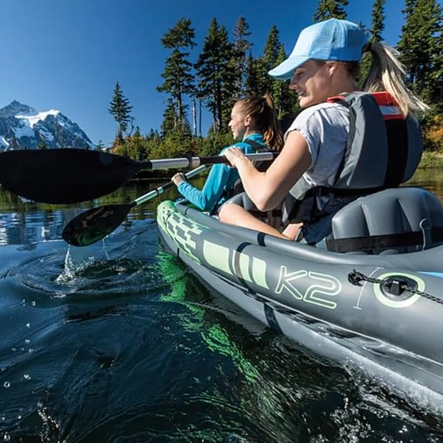 Inflatable Kayak for Outdoor Adventure: SuperStrong PVC Material Blue Color Includes Deluxe Paddles and High-Output Pump Adjust