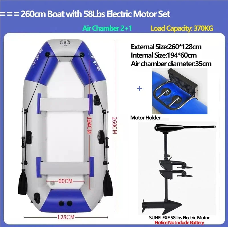 Professional Inflatable Boat Raft with Electric Motor Set 0.7mm PVC Dinghy Canoe Tear-Resistant Foldable Fishing Boat for River